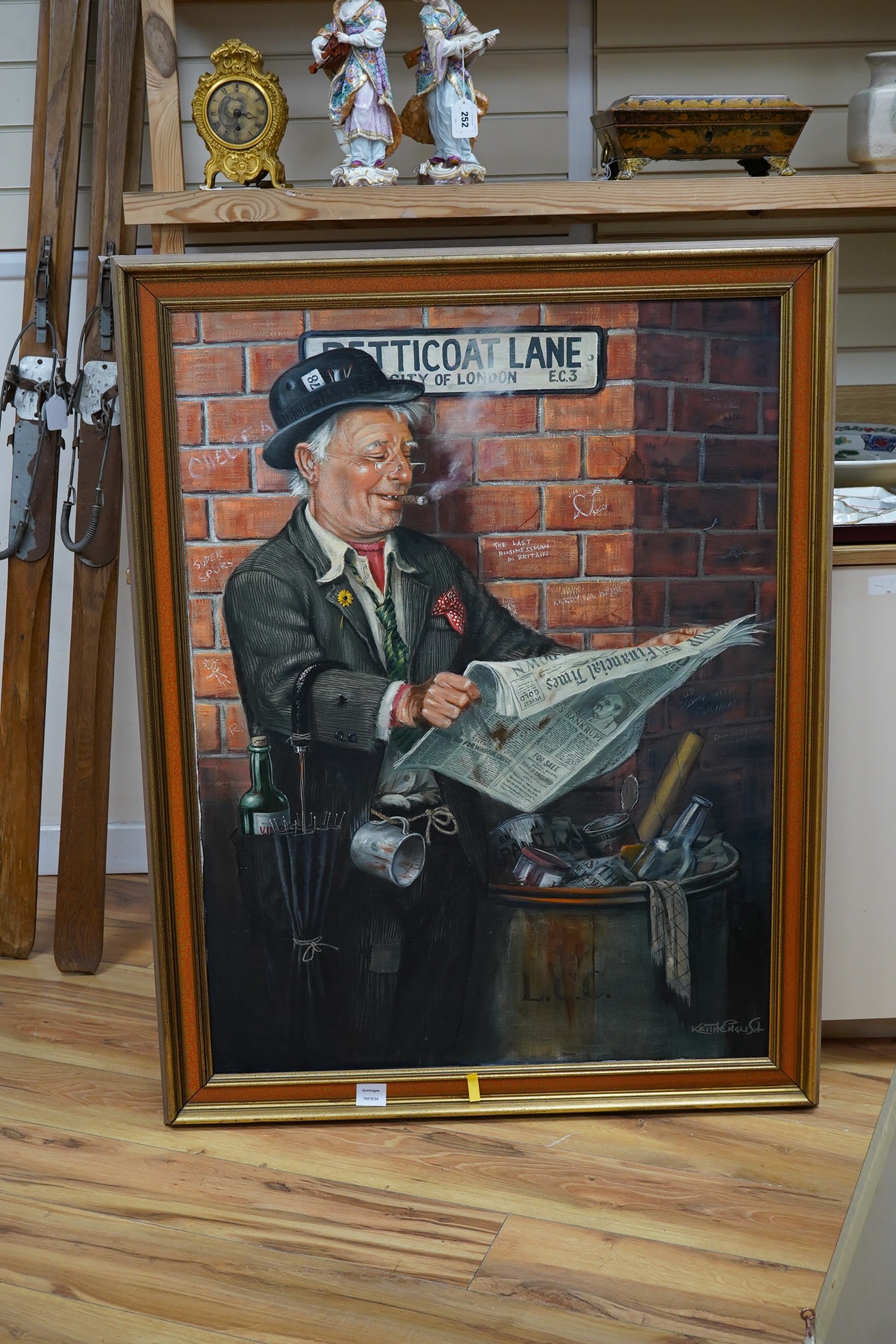 Keith English (1935-2016), oil on canvas, “Last Businessman in Britain”, signed, 101 x 75cm, gilt frame. Condition - good